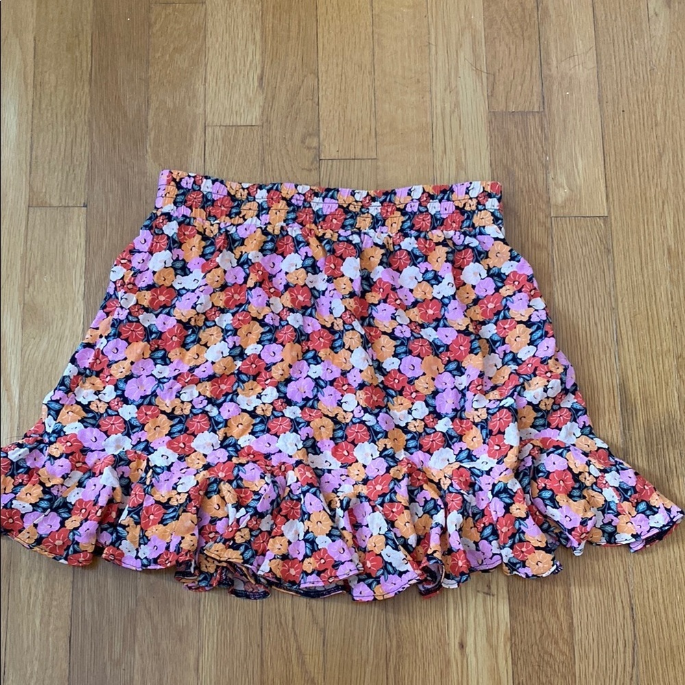 Loft Floral Ruffle Skirt - Pink and Orange